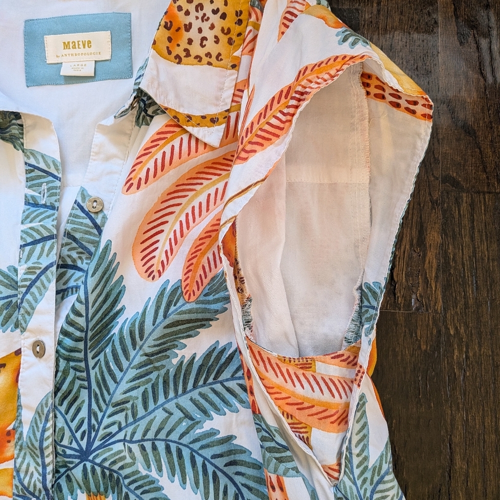 Anthropologie Maeve The Lillian Button-Front Dress L Jungle Tropical Vacation - Picture 11 of 16